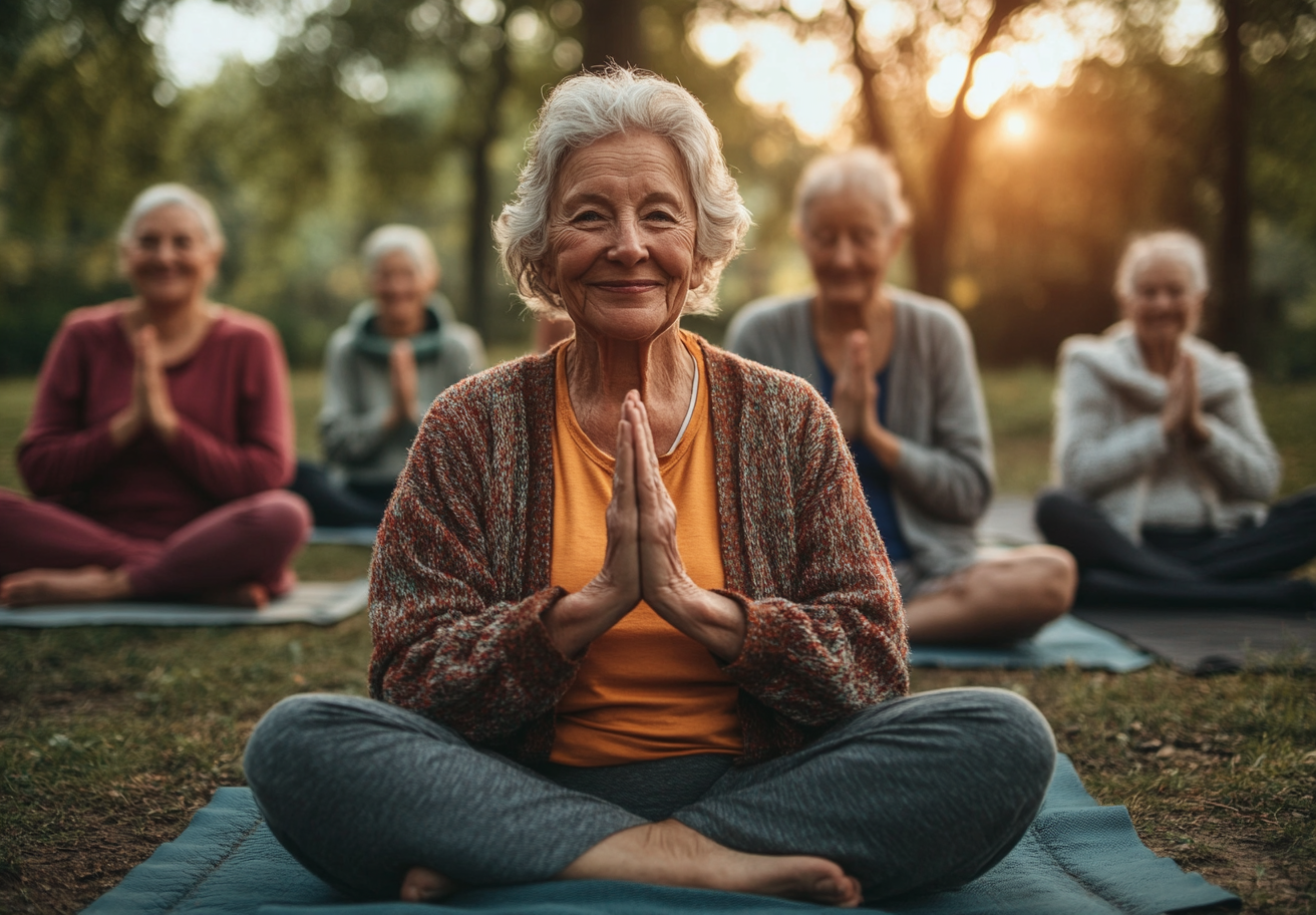 Інструктор йоги показує адаптовані вправи для людей старшого віку